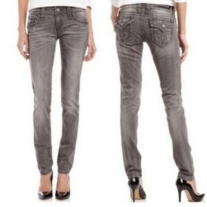 Rock Revival distressed gray “Celine” skinny embellished jeans